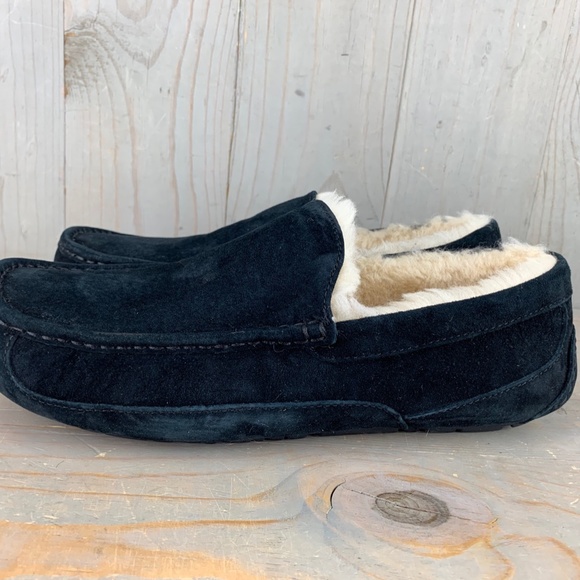UGG Black Suede Loafers with Cream Lining - Picture 3 of 8